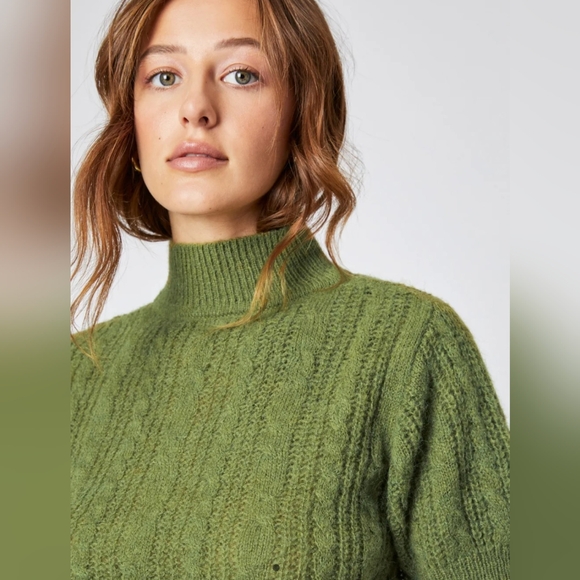 Wool-Blend Texture High Knit Sweater in Matcha Green - Picture 2 of 7
